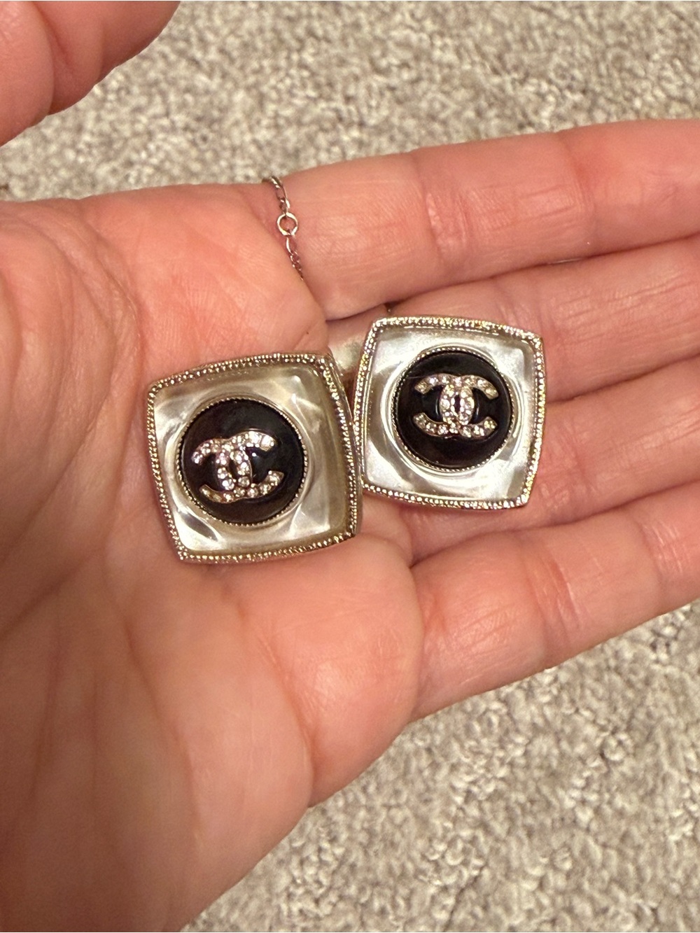 Chanel Black & Gold CC Logo Square Clip-On Earrings - Picture 3 of 5